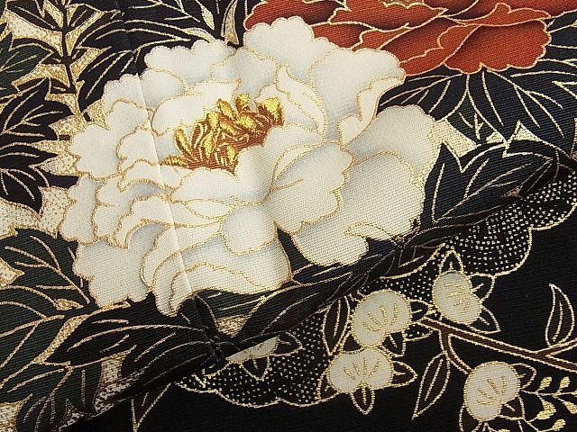 平和屋野田店□豪華黒留袖 駒刺繍 金糸刺繍 花車之図 金彩 逸品 n