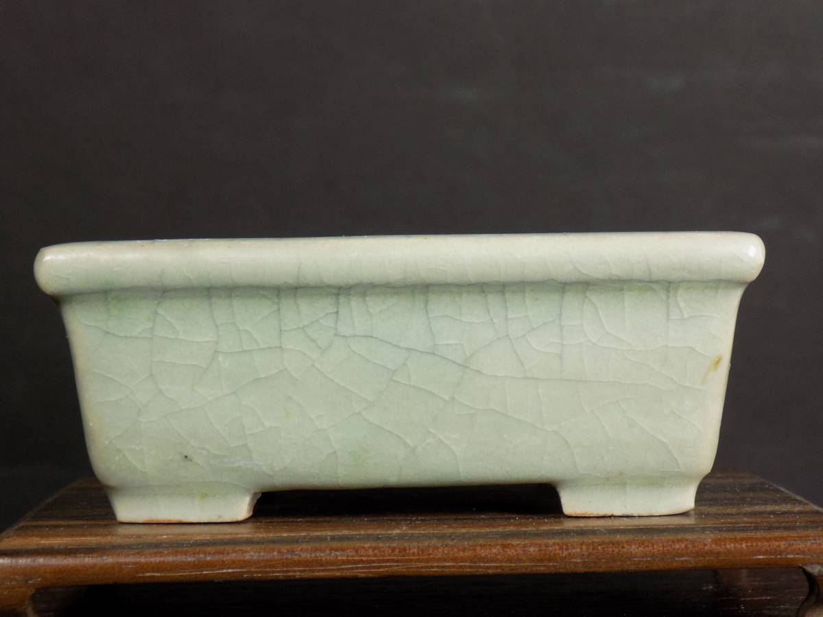 ★★煌堂★★　林　陶雀造　貫入青磁釉長方鉢　(５３６) 