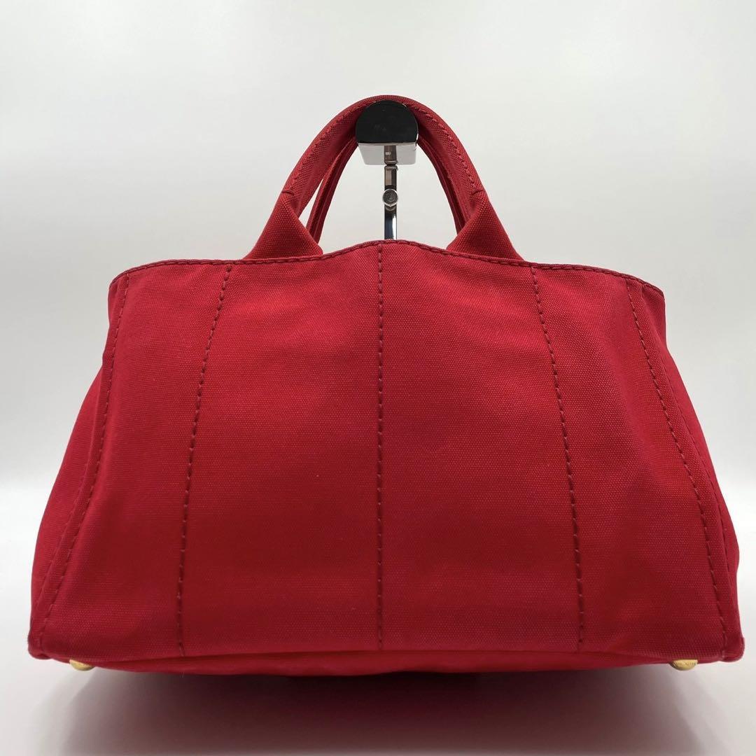 美品 希少 プラダ トートバッグ カナパM デニム レッド 白タグ 三角ロゴ