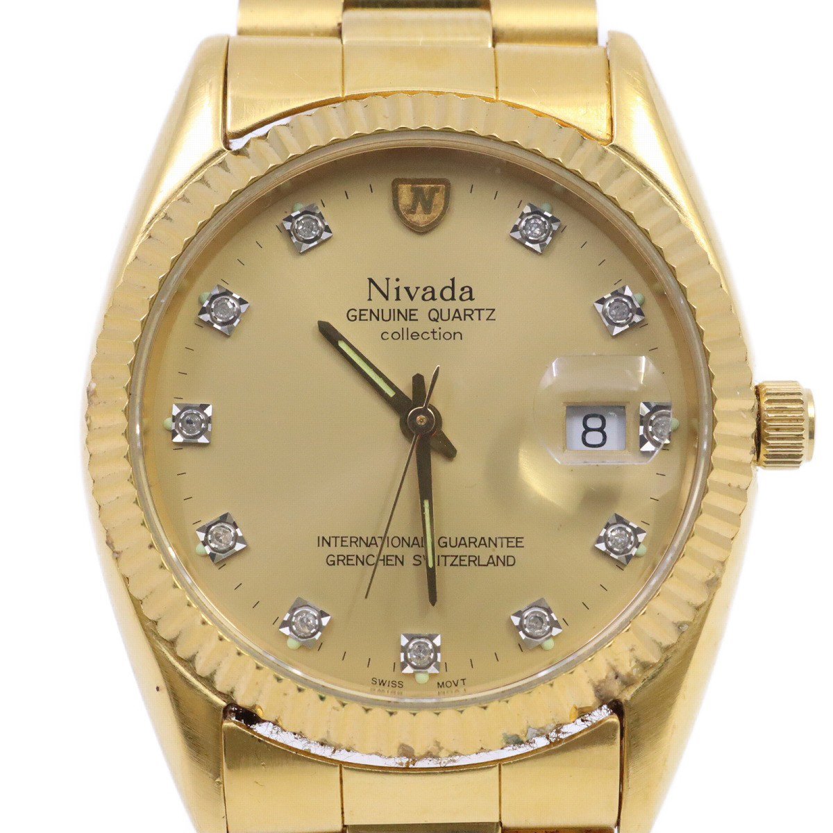 ニバダ Nivada GENUINE クォーツ メンズ 腕時計 ゴールドGP 11P石入り 