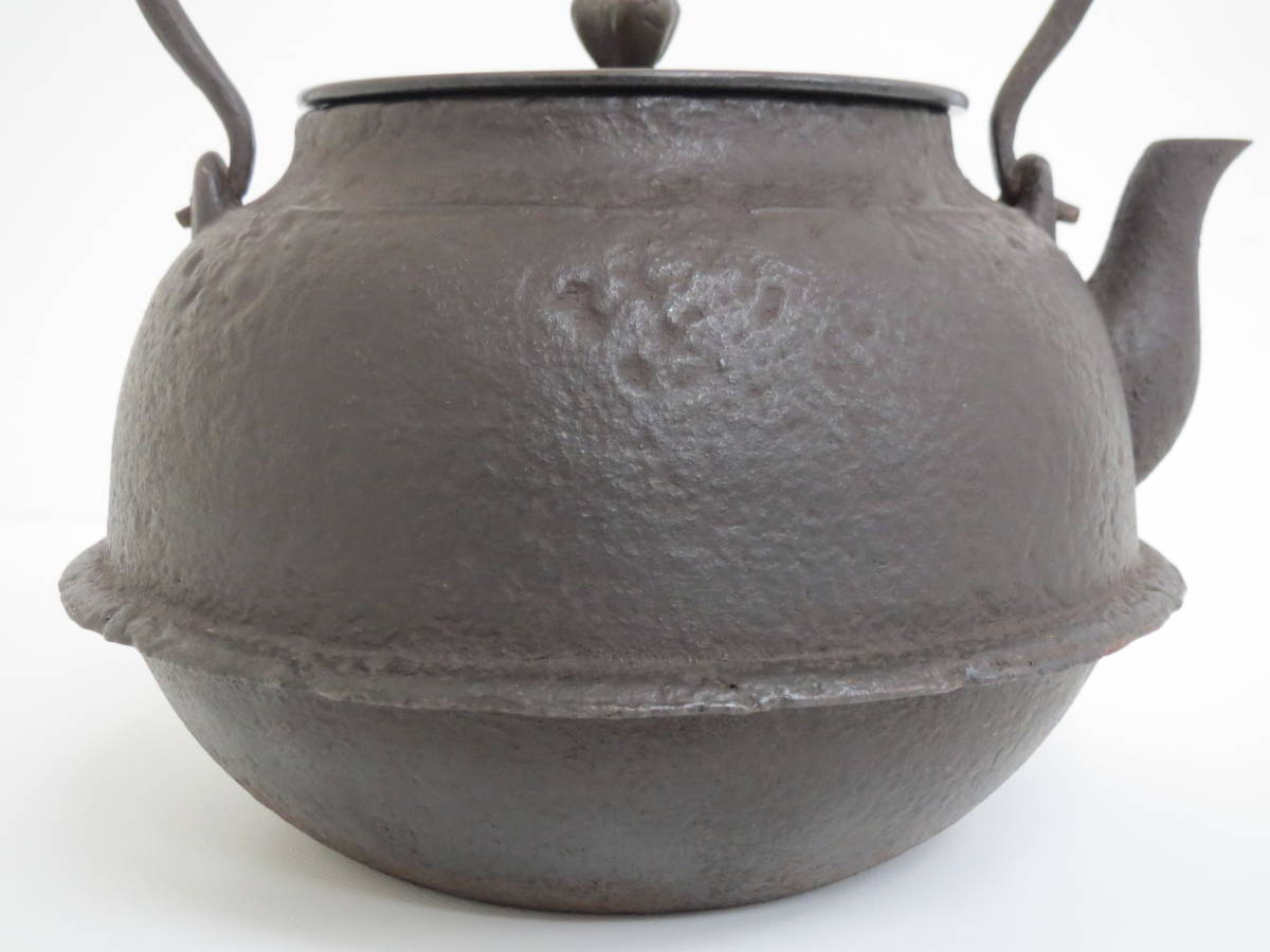 夢工房】鉄瓶 斑紫銅蓋 笹陰刻紋 道安形 煎茶道具 AA-236 工芸品 鉄製