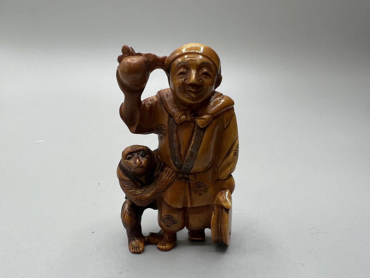 友正 中国古美術 提げ物 置物 親子猿 根付のYahoo!オークション(旧ヤフオク