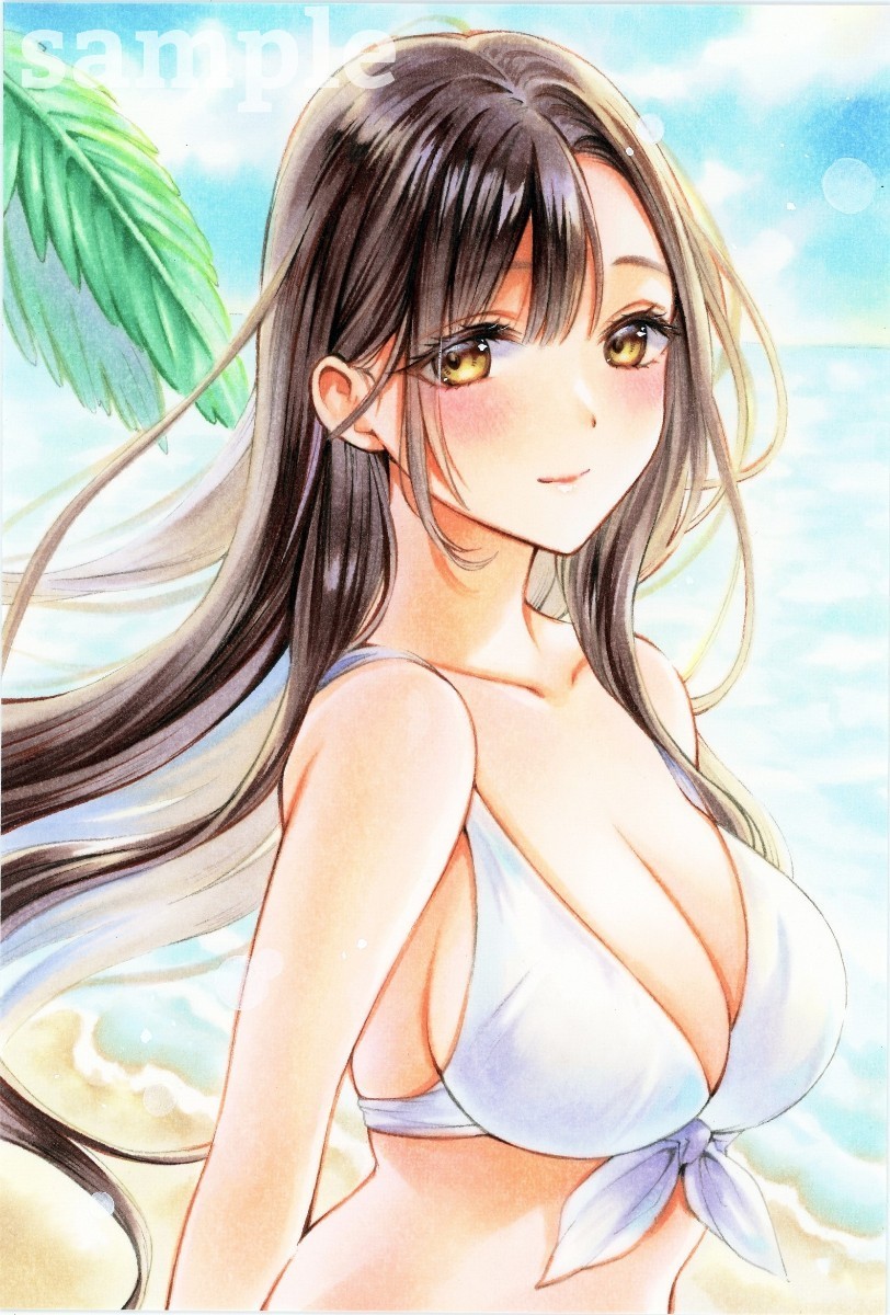 手描きイラスト オリジナル 君と夏の終わり ハガキサイズ moneco 厚手