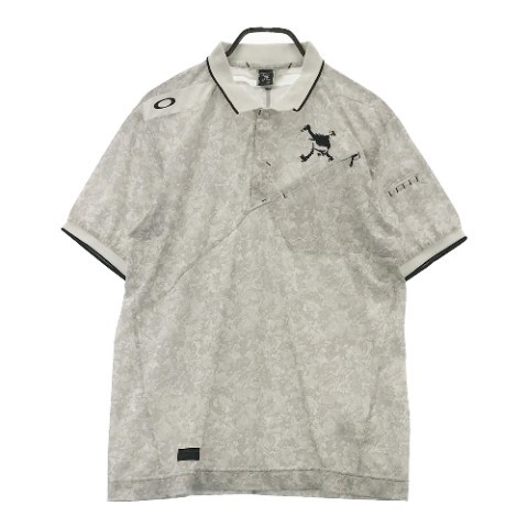【1円】OAKLEY オークリー 半袖ポロシャツ スカル 総柄 グレー系 XL [240101013439]