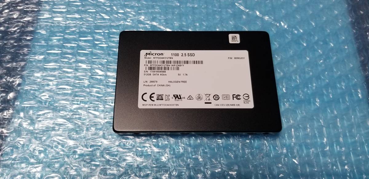 即決 ほぼ新品 1時間未満稼働　Micron 512GB SSD MTFDDAK512TBN 7mm厚 送料140円～15