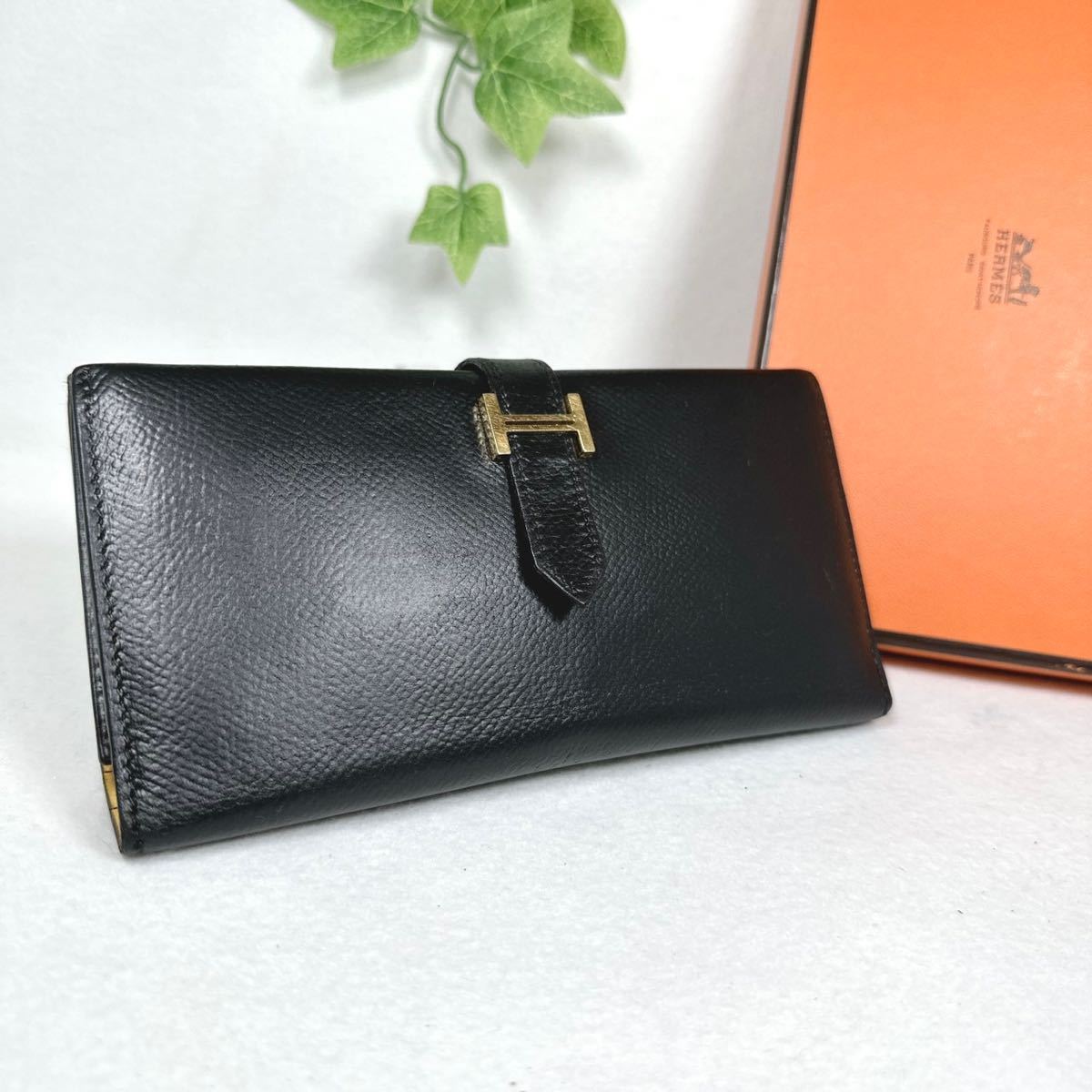 1円 エルメス HERMES ベアン スフレ エプソン 長財布 ゴールド金具 G