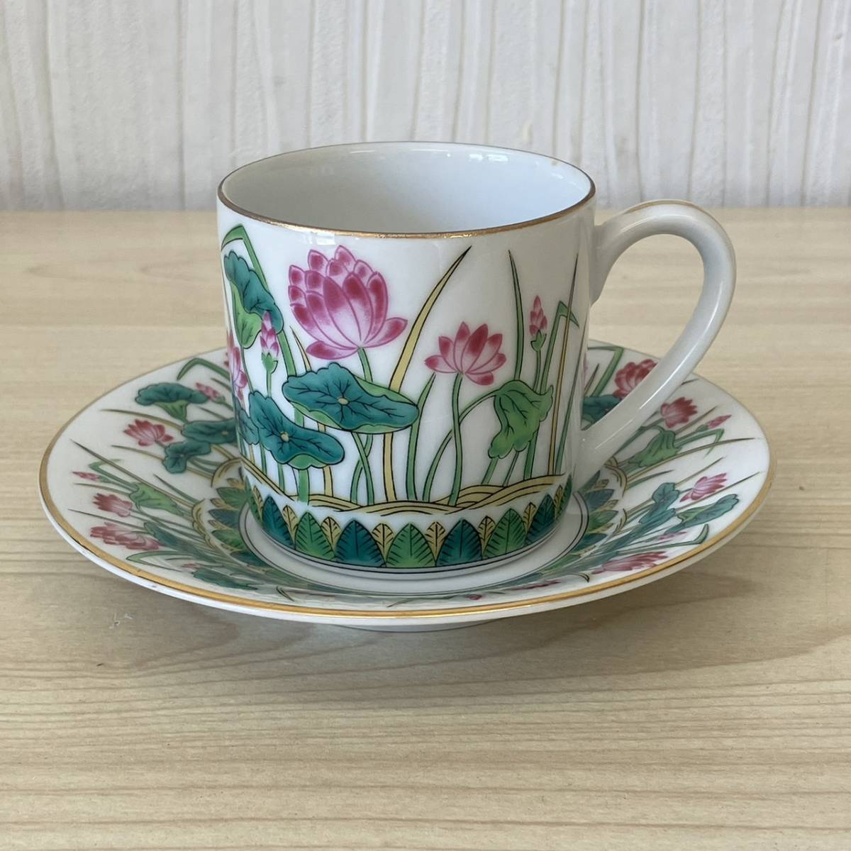 K4649 訳あり 第一陶器 ハスの花 コーヒーカップ&ソーサー セット 金彩 