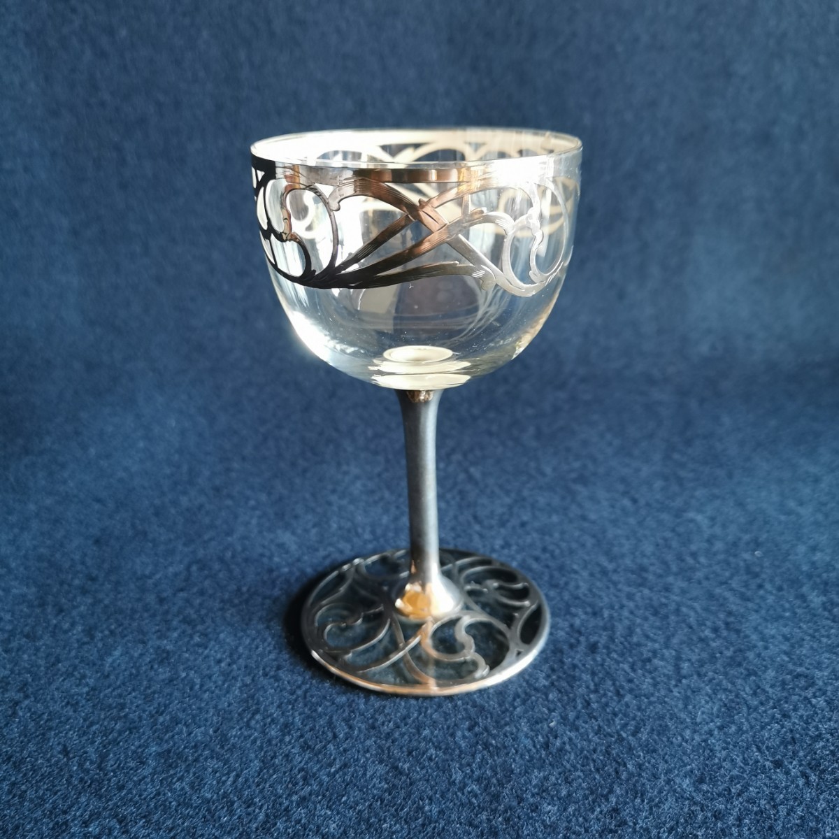 アメリカ シルバーオーバーレイ ワイングラス アメリカ「銀巻き装飾
