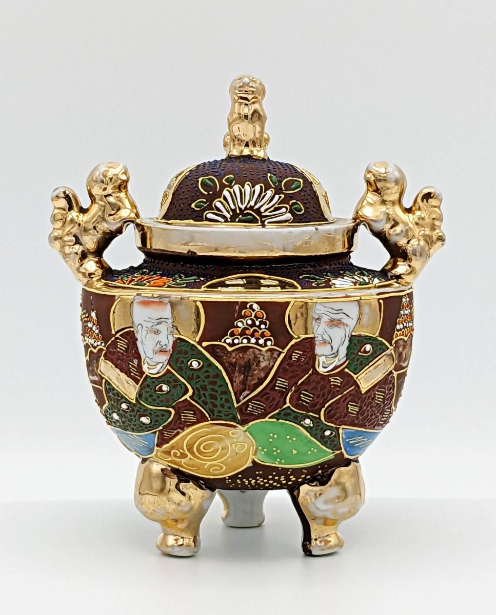 9330明治期 京薩摩 人物図 色絵 香炉（初品・買取品） 公式通販 色絵