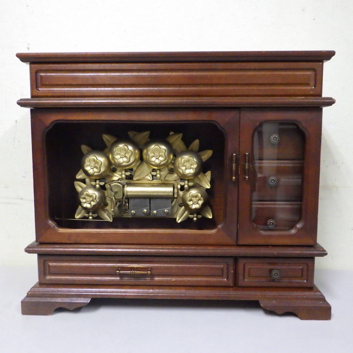 SANKYO サンキョー オルゴール ジュエリーボックス アンティーク 現状品 音出し確認済み みつばちが動きます サイズ:約W39D19H34cm程度