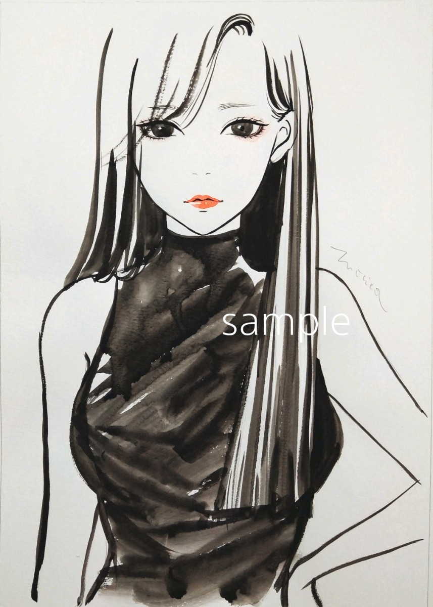肉筆原画 美人画 絵画 ドローイング 水彩画 オリジナル 手描きイラスト