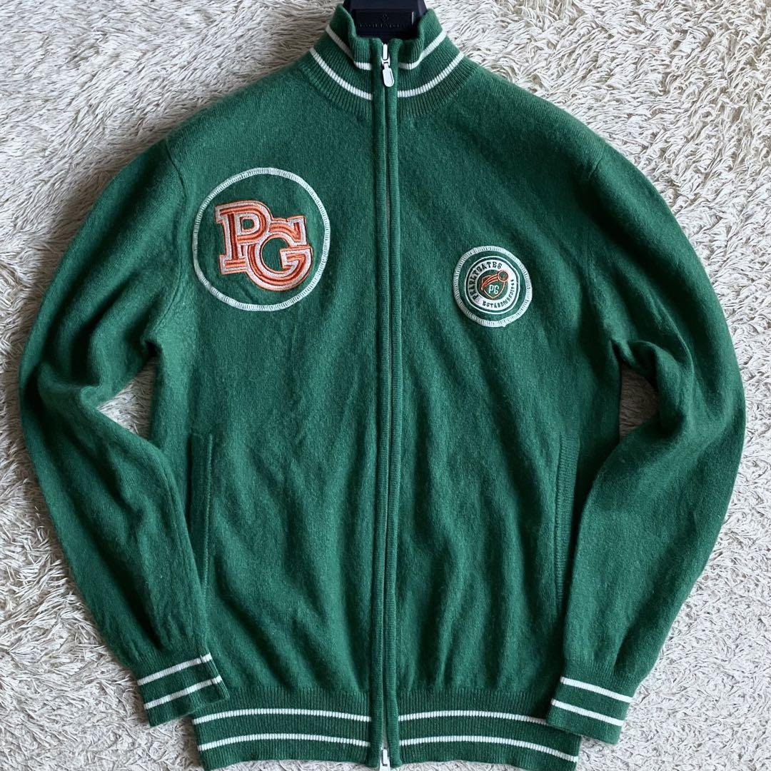 カシミヤ素材!!パーリーゲイツ PEARLY GATES ニット ジャケット 4(Mサイズ相当) ブルゾン ダブルジップ PG刺繍 ラムウール ゴルフ メンズ