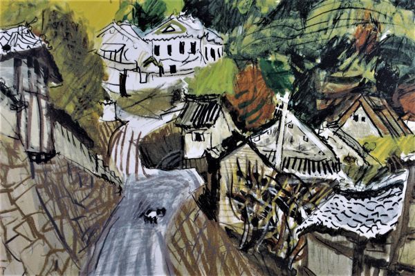 《真作》★杉本 健吉【明日香風景】リトグラフ ＊日動画廊シール付＊師 岸田劉生＊元国画会.国画奨学賞＊奈良風景＊愛知＊物故＊挿絵＊[桃]