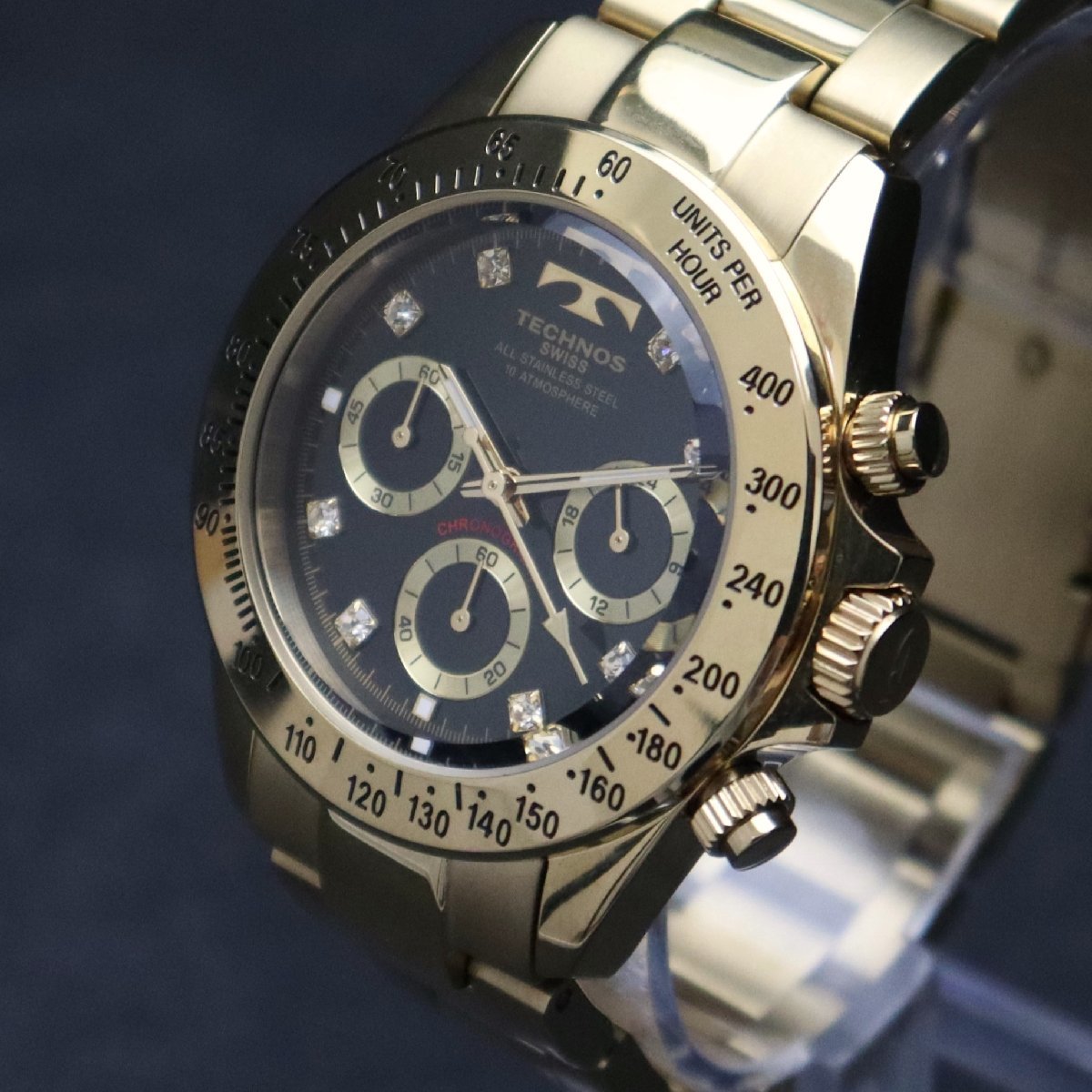 クロノグラフ 腕時計 テクノス - TGM639 中古TECHNOS ゴールド 