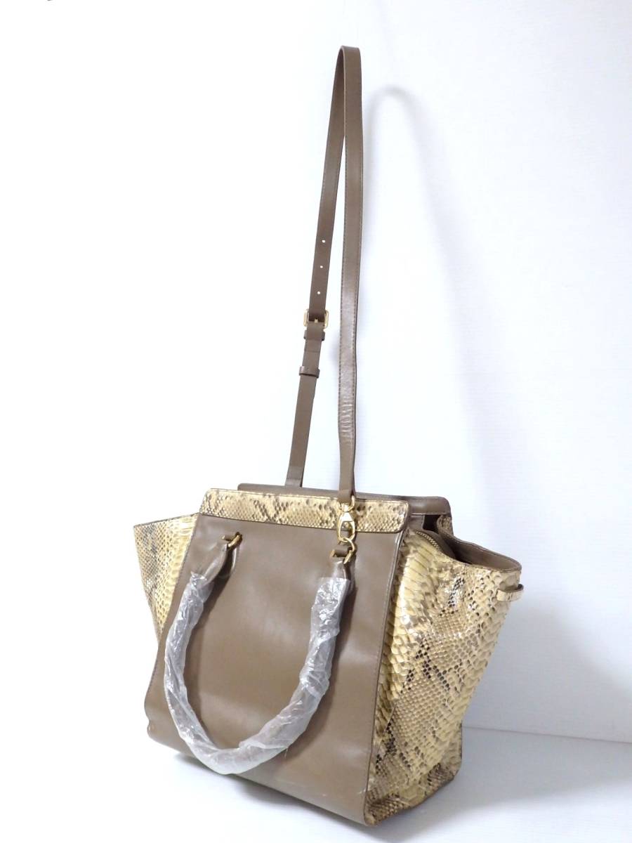 本物 TANAH RHEA パイソン × レザー トートバッグ ハンドバッグ 蛇革 