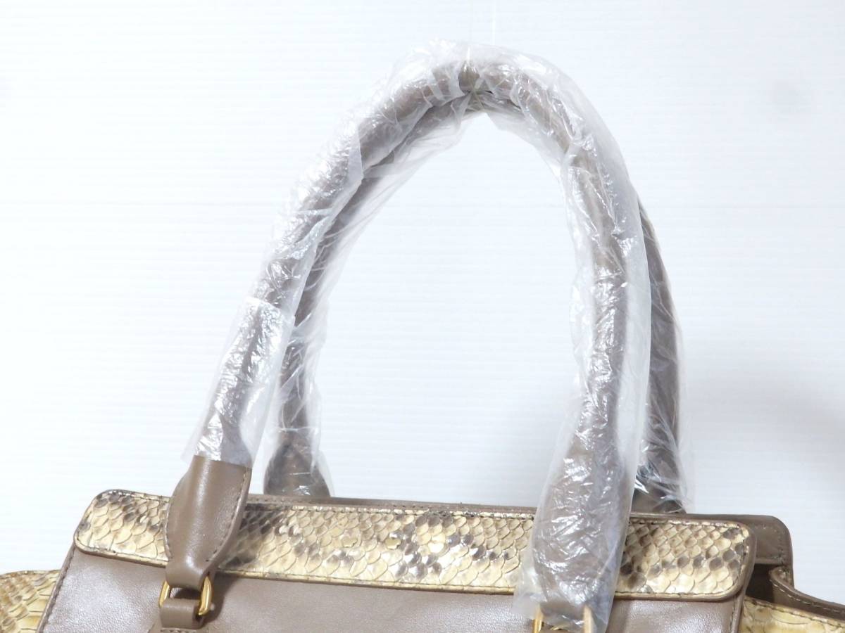 本物 TANAH RHEA パイソン × レザー トートバッグ ハンドバッグ 蛇革 