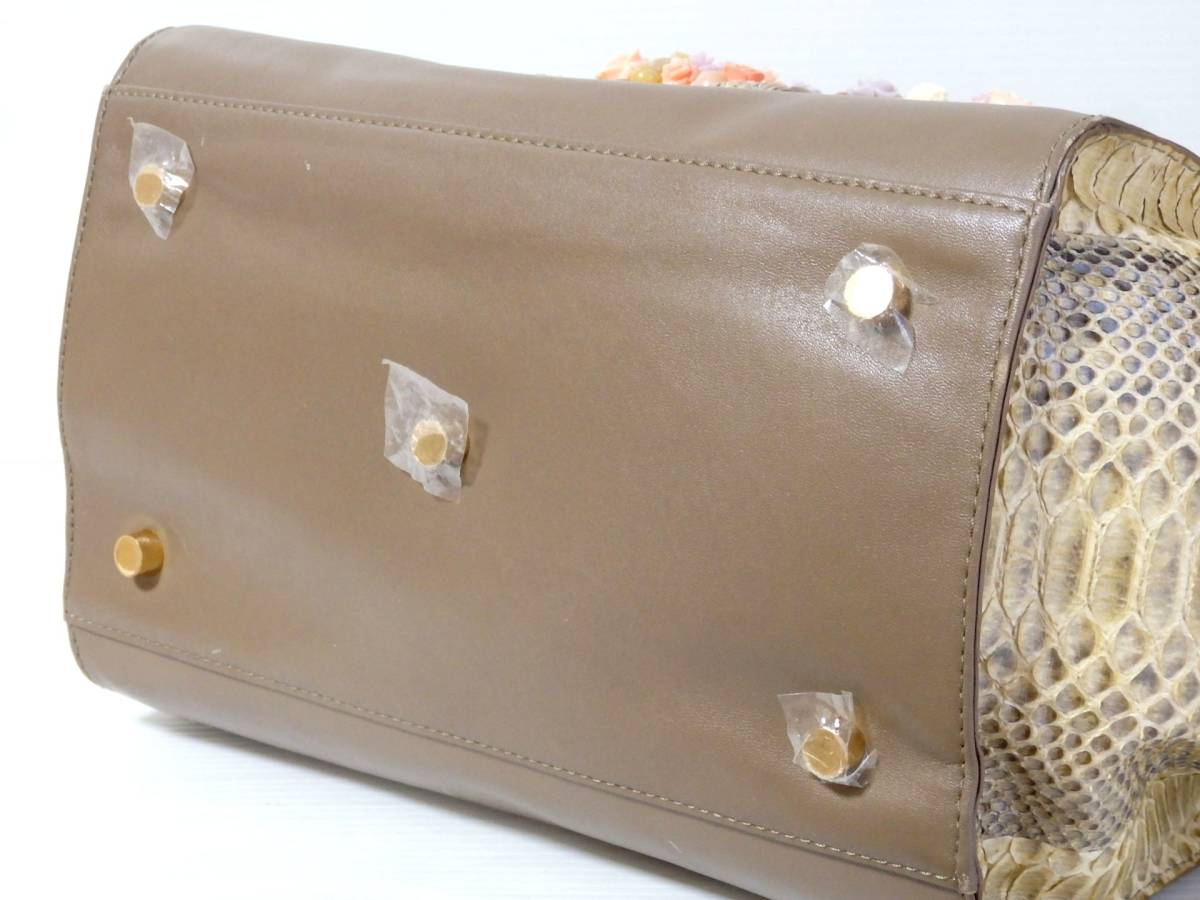 本物 TANAH RHEA パイソン × レザー トートバッグ ハンドバッグ 蛇革 