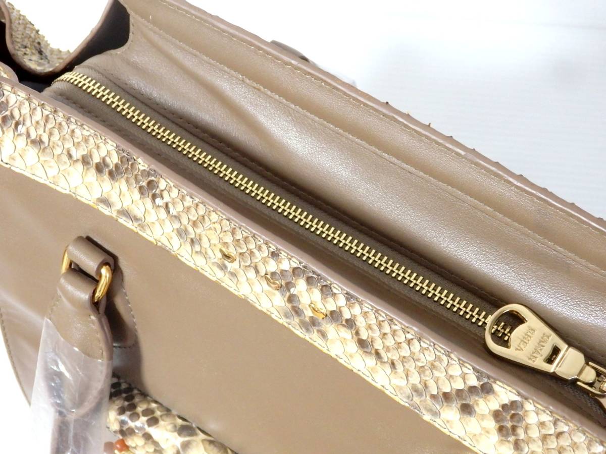 本物 TANAH RHEA パイソン × レザー トートバッグ ハンドバッグ 蛇革 