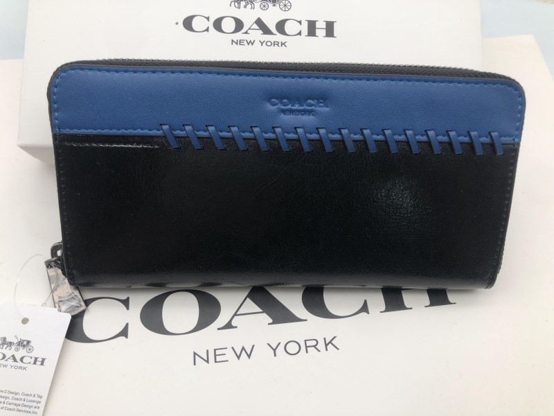 コーチ COACH 長財布 財布 ブラック ×ブルー スポーツ カーフ レザー 新品L75209 s157