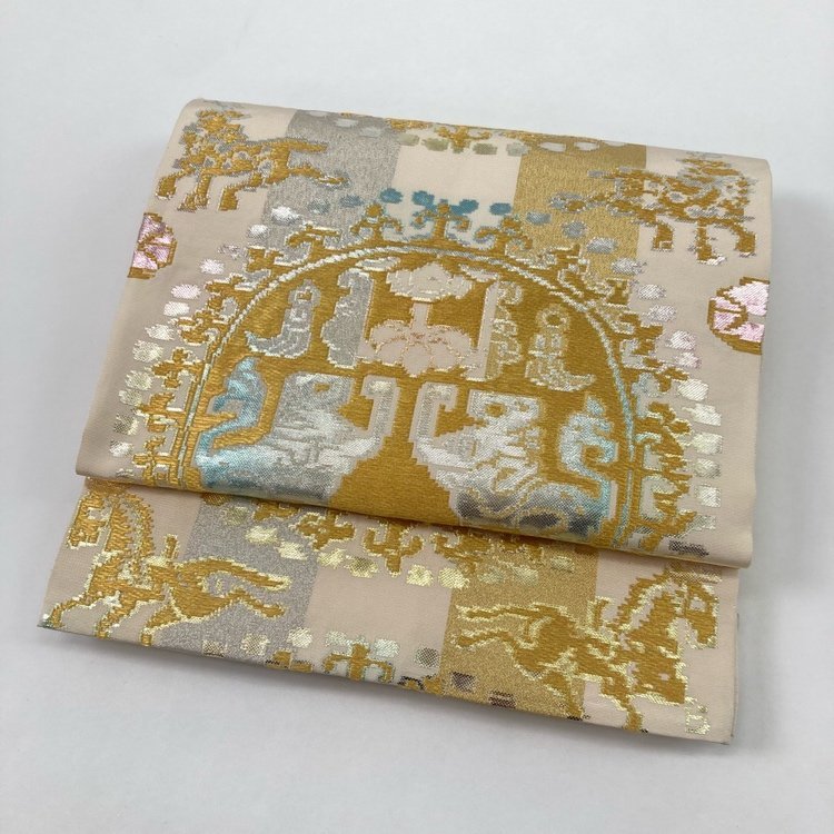 袋帯 龍村平蔵製 逸品 円文白虎錦 作家物 箔糸 金糸 ゴールド ホワイト 帯丈446cm 帯幅31.5cm y206-2123540 【Y商品】和装 着物9
