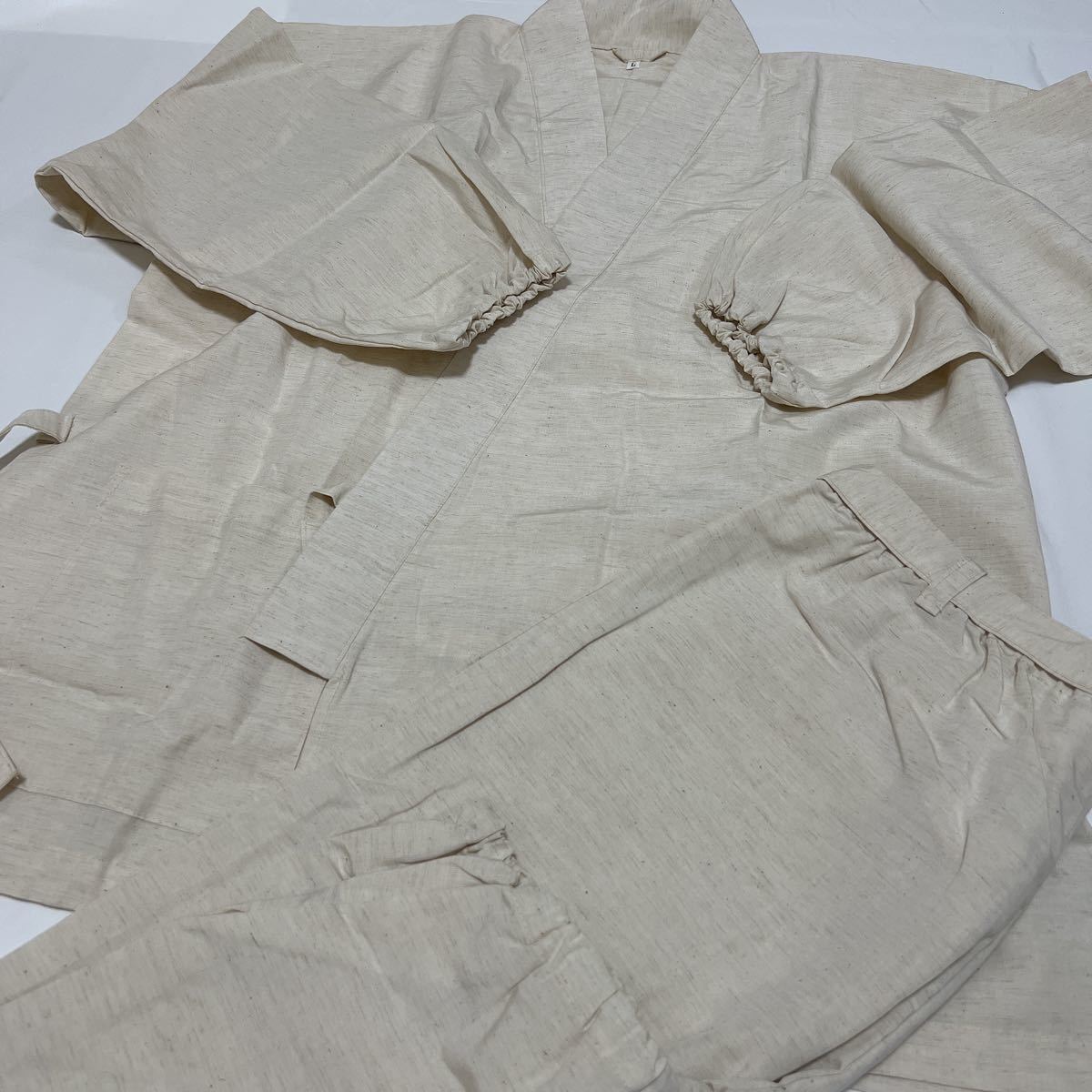 未使用品【作務衣】【Ｌ】合用 綿×麻 法衣 袈裟 法要 葬儀 仏具 僧侶 装束 七条 