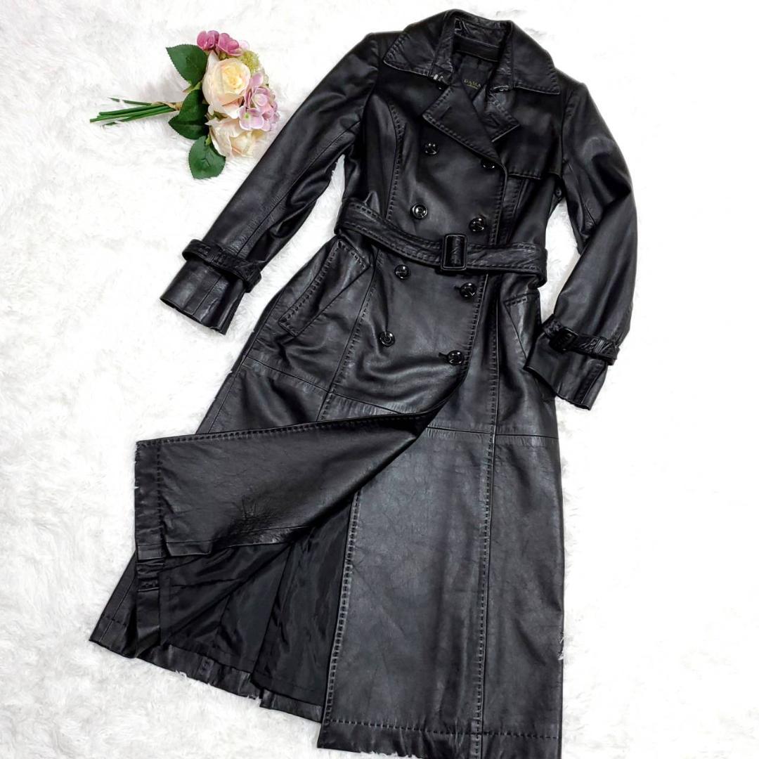 極美品 M ダーマコレクション トレンチ コート 最高級ラムレザー 羊革 シープスキン 黒 DAMA collection ロング