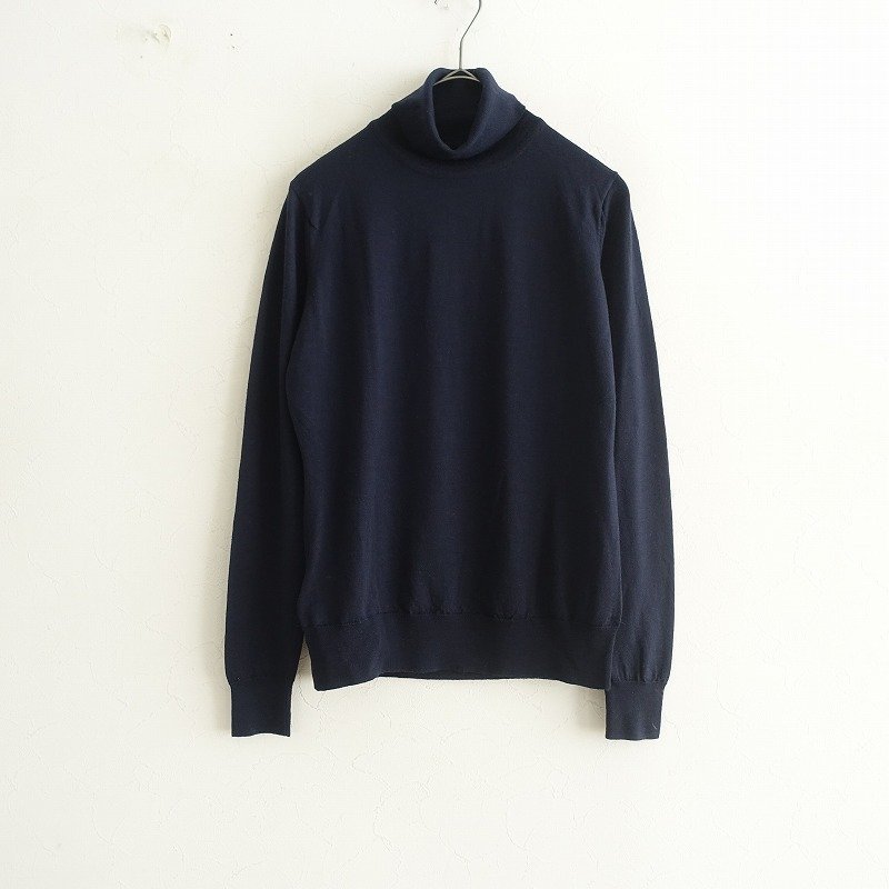 ジョンスメドレー JOHN SMEDLEY *ウールタートルネックニットプルオーバー*L毛ネイビー紺(25-2309-276)【11J32】