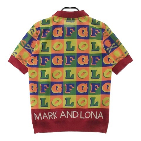 ⭐️MARK & LONA ゴルフウェア ポロシャツ スカル 総柄 サイズ50 MARK&LONA マークアンドロナ 半袖ポロシャツ スカル 総柄 レッド系 46