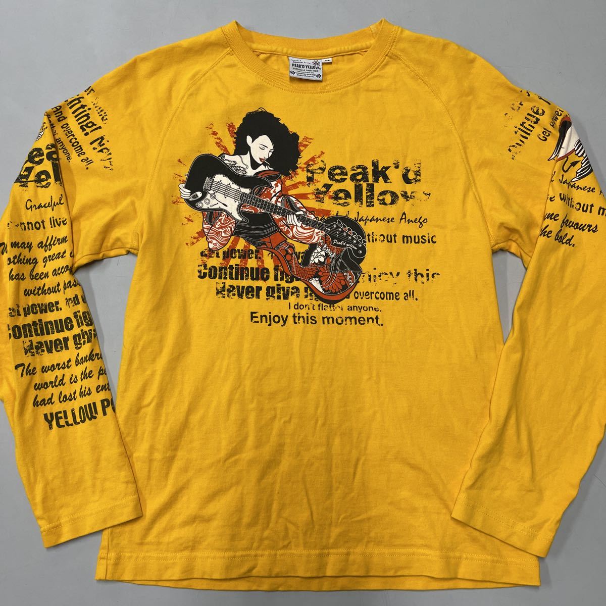 エフ商会TEDCOMPANY PEAK'D YELLOW 長袖Tシャツ サイズ38 古着 ロンT テッドマン メンズ イエロー 黄色 ラグラン