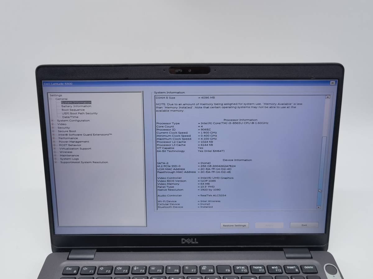 ジャンク／Dell デル Latitude 5300／ Intel Core i5‐8365U 1.60GHz