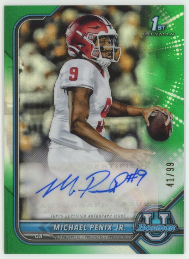 【Michael Penix Jr.】2021-22 Bowman University Football 1st Bowman Auto Green Refarctor 直筆サインカード リフラクター 99枚限定