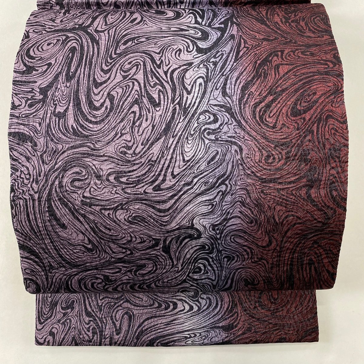 袋帯 美品 名品 やまと 墨流し 銀通し 紫 全通 正絹 【中古】
