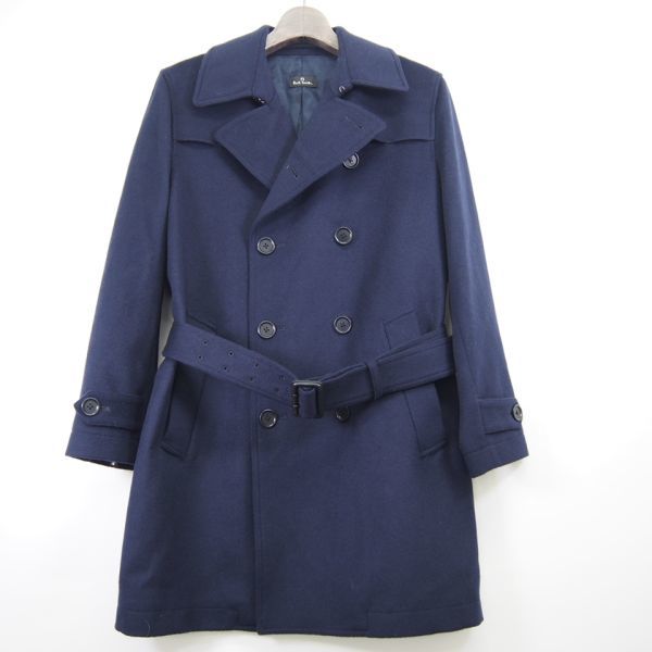 ポールスミス Paul Smith トレンチコート ベルト付きウールダブルコート*ウールハーフコート(M)ネイビー