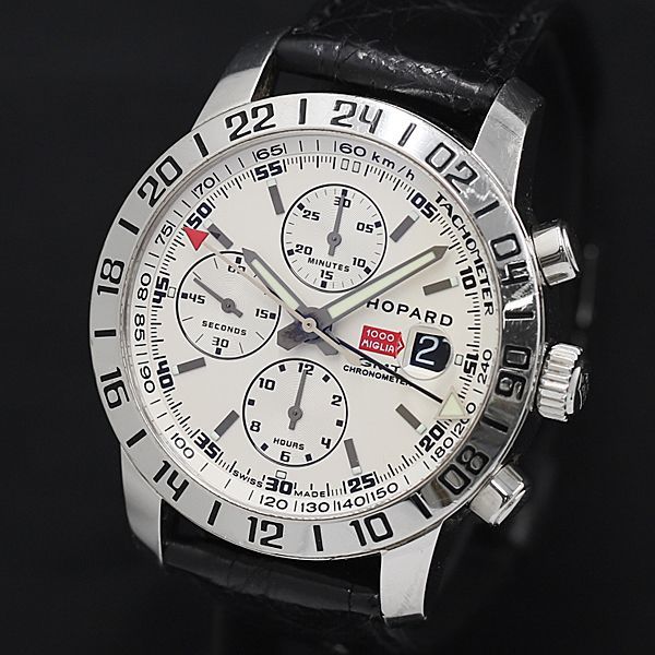 1円 ショパール AT/自動巻き 白文字盤 1363070 8992 クロノグラフ デイト GMT クロノメーター メンズ腕時計 KRK 5750910