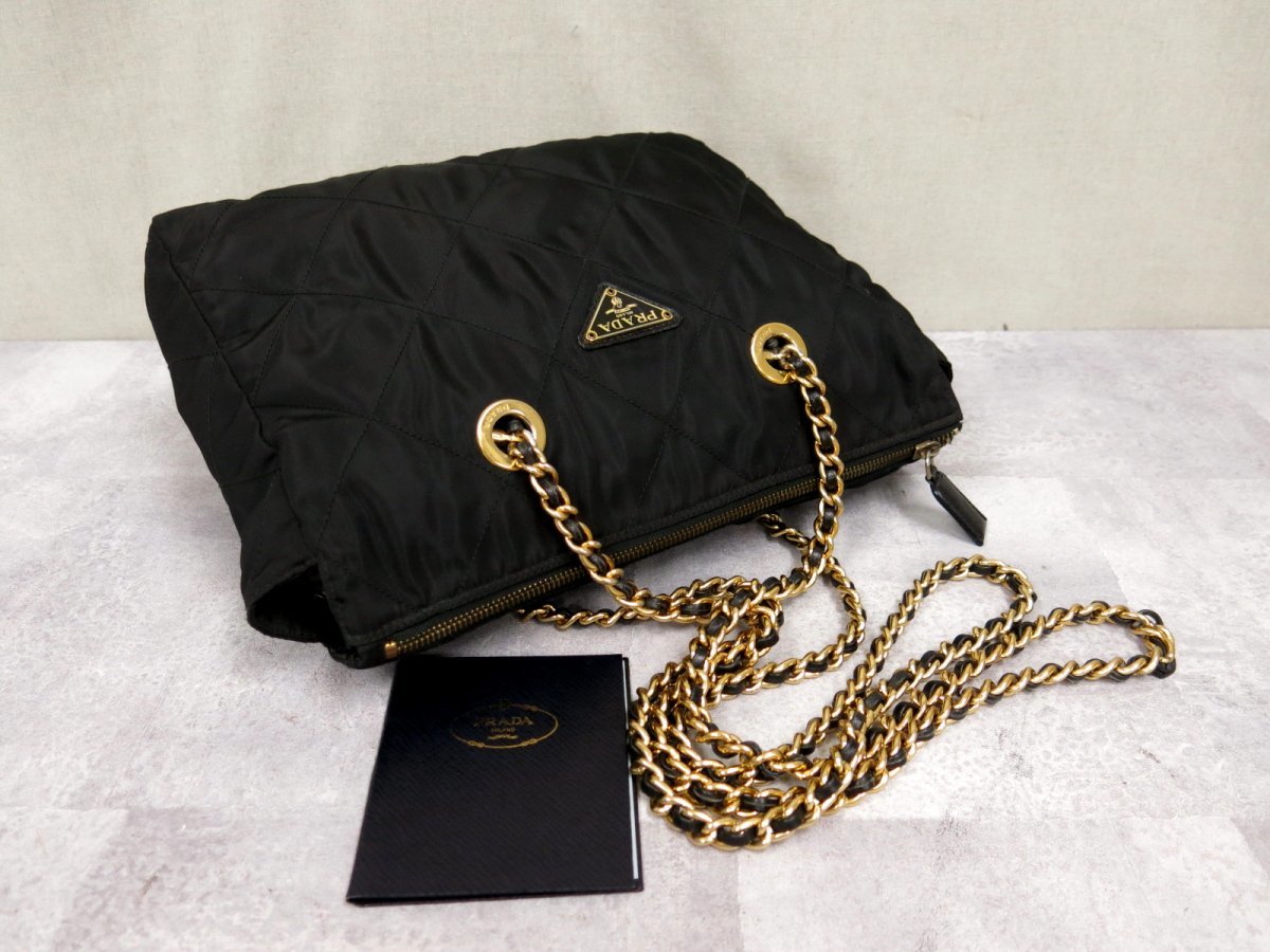 超美品○PRADA プラダ○キルティング ナイロン サフィアーノ レザー 本 
