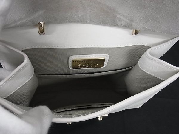 1円 ■極美品■ FURLA フルラ ジュリア レザー 2WAY チェーン ハンドバッグ ショルダー 斜め掛け 肩掛け レディース ホワイト系 AQ8751