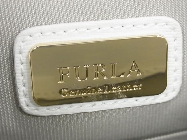 1円 ■極美品■ FURLA フルラ ジュリア レザー 2WAY チェーン ハンドバッグ ショルダー 斜め掛け 肩掛け レディース ホワイト系 AQ8751