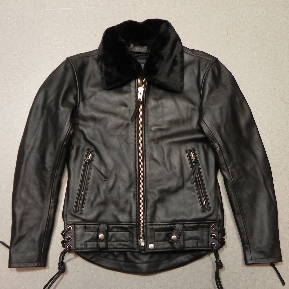 名作 KADOYA カドヤ 正規品 K'S LEATHER ポリスマン型 高級襟ボア ハードステア レザー キルティングライナー ライダースジャケット M ★h