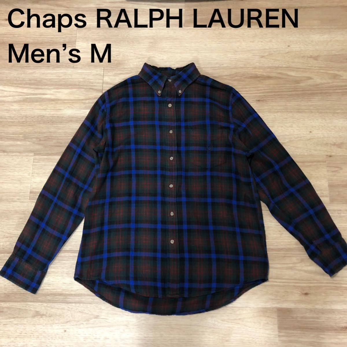 【送料無料】Chaps RALPH LAUREN長袖シャツ　青緑赤チェック柄　メンズMサイズ　ラルフローレンネルシャツ