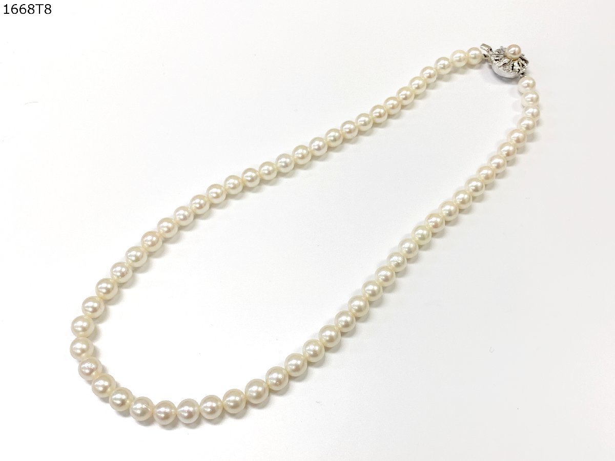 ★パールネックレス 留め具 SILVER 刻印 真珠 約6.5-7.0mm 長さ 約42cm 総重量約29g シルバー アクセサリー 1668T8-20