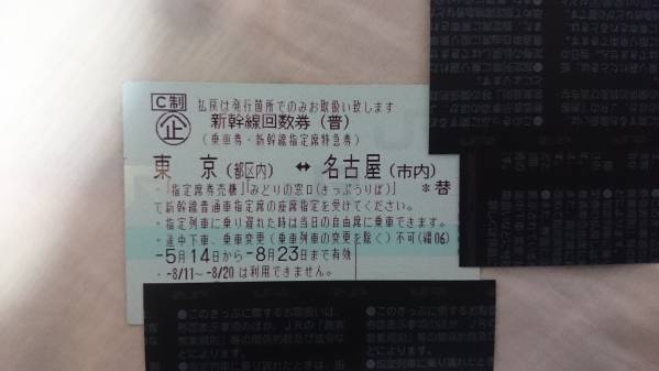東京－名古屋　新幹線回数券　即決有