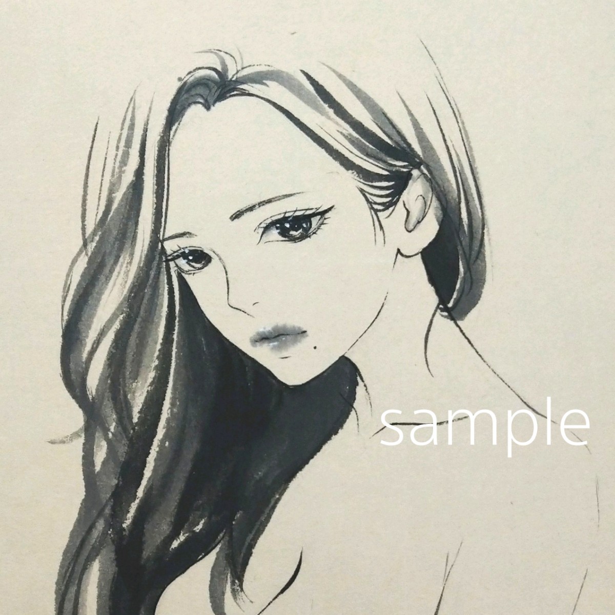 肉筆原画　墨絵　水墨画　日本画　ドローイング 手描きイラスト　A4　裸婦画　ヌード　mucica