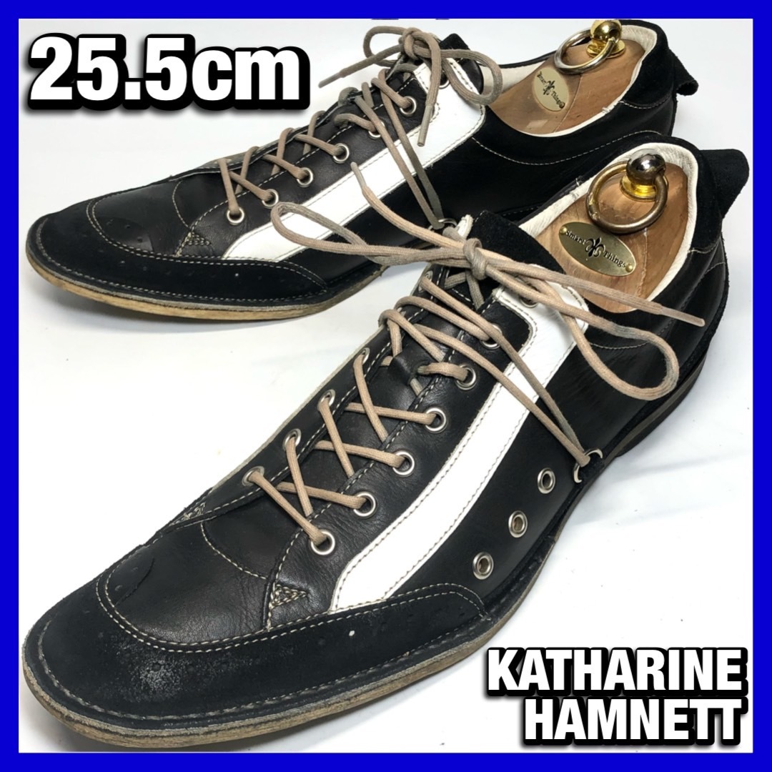 KATHARINE HAMNETT 25.5cm メンズ 黒 ブラック レザースニーカー