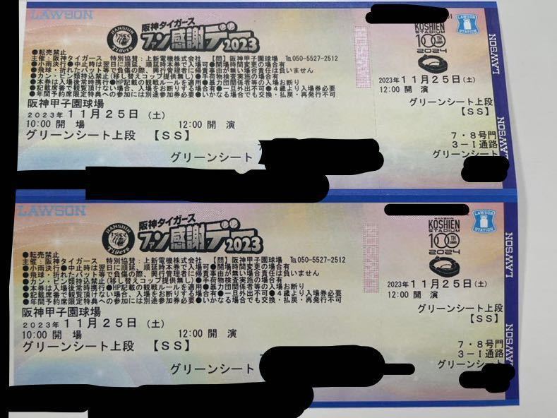 11/25(土)12:00 阪神タイガースファン感謝デー2023 ペアチケット
