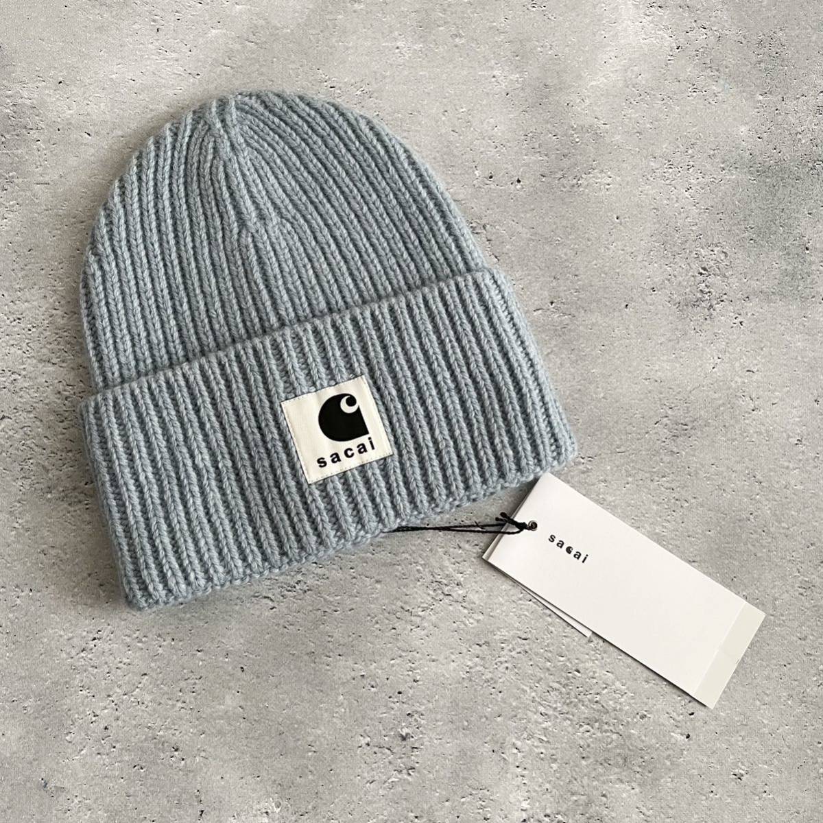【新品未使用/完売品】Sacai サカイ× Carhartt WIP Beanie カーハートコラボ ニットキャップ 帽子 ブルー 国内正規タグ メンズ レディース