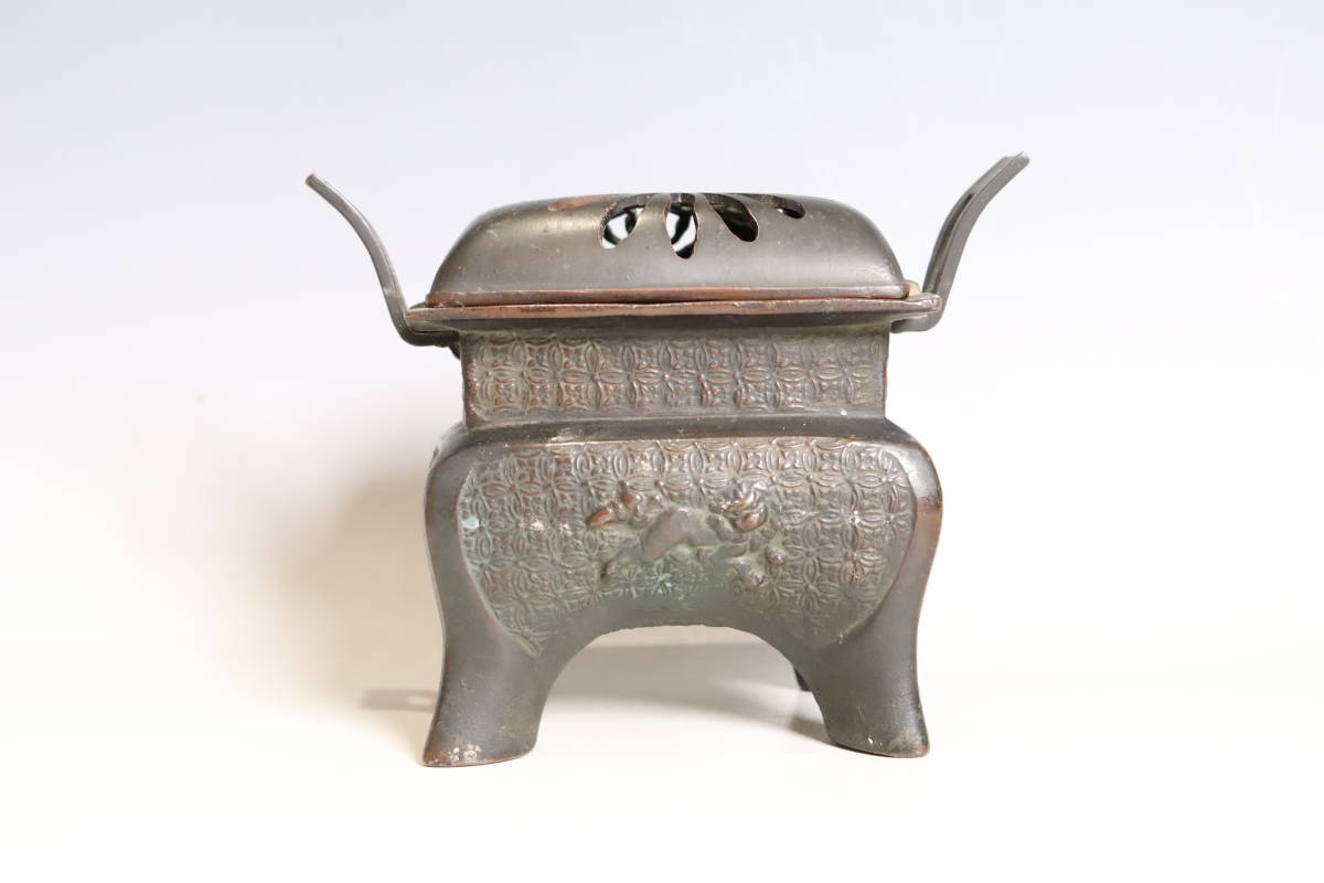SALE，豊富な 時代物 古銅 七宝繋獅子紋 双耳香炉 菊桐透銅