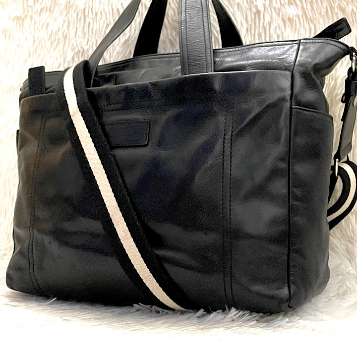 極美品★BALLY バリー 2way トートバッグ ビジネスバッグ ショルダー メンズ レザー A4収納可 大容量 トレインスポッティング ブラック 黒 