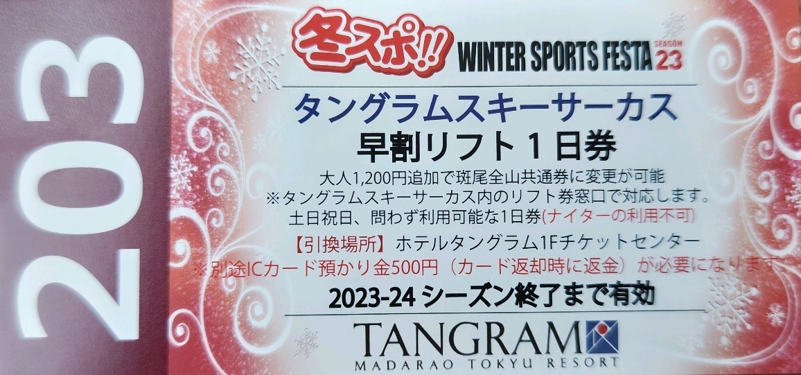 斑尾高原スキー場タングラムスキーサーカス共通リフト券2枚セット