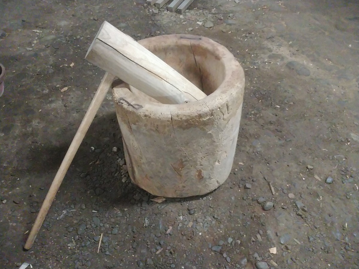 《引取限定》餅つき 臼 杵【 臼φ50×高50cm 】中古品 正月 もちつき 