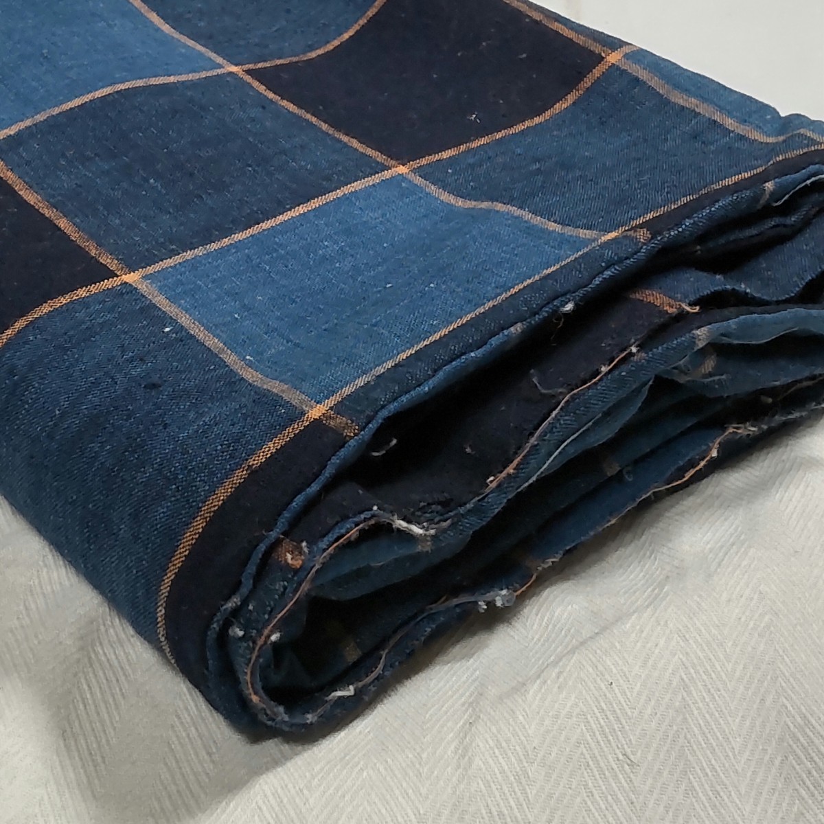 古布 木綿 藍染 | リサイクル着物 ぼかし染 【時代布】木綿 格子 藍